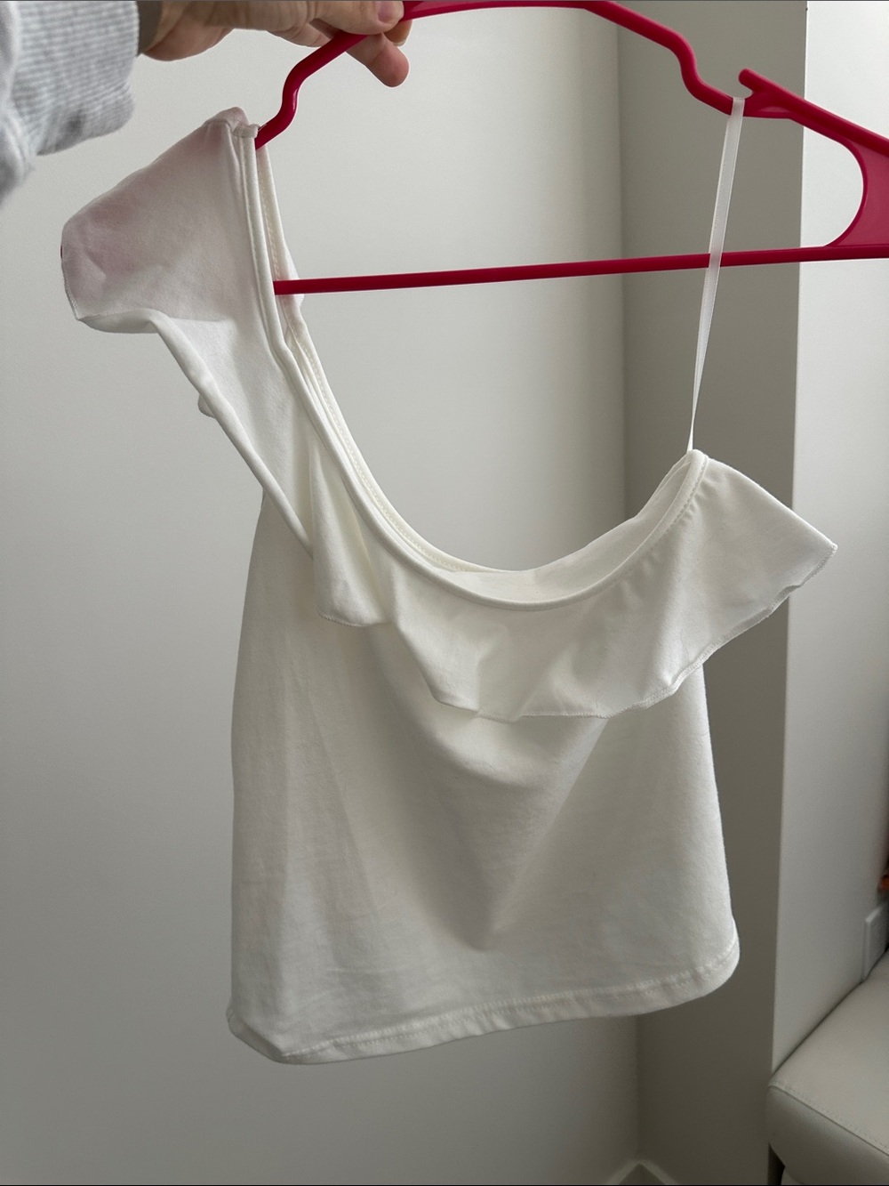 White One-Shoulder Ruffle Women's Top